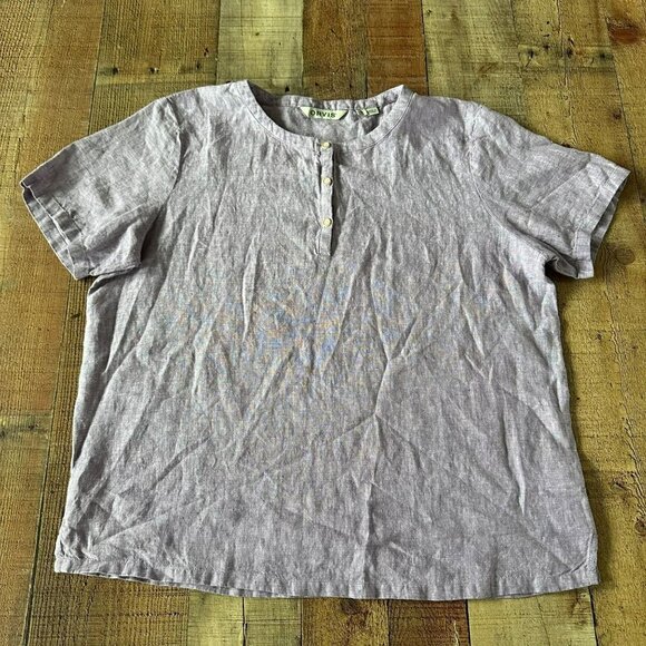 Orvis purple linen button front oversized henley top women's medium - Picture 1 of 7